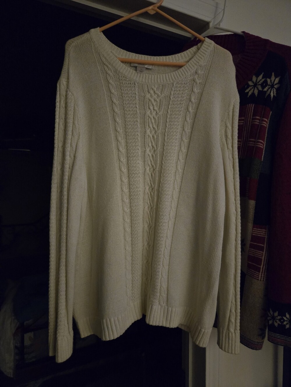 CJ Banks Cream Cable-Knit Scoop Neck Sweater